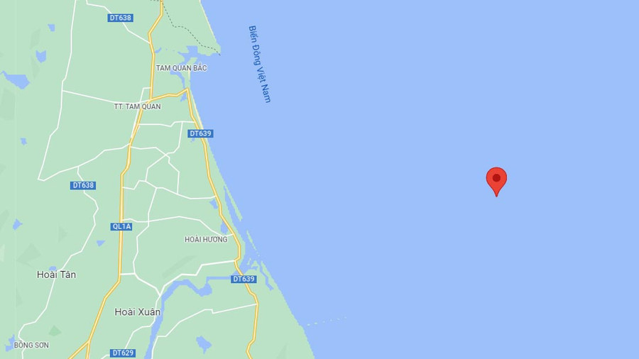  Vị trí 2 tàu hàng va chạm tại vùng biển TX.Hoài Nhơn, tỉnh Bình Định. Ảnh hệ thống TTDH Việt Nam/TNO