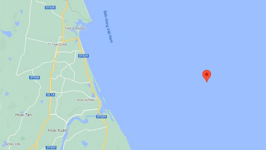  Vị trí 2 tàu hàng va chạm tại vùng biển TX.Hoài Nhơn, tỉnh Bình Định. Ảnh hệ thống TTDH Việt Nam/TNO