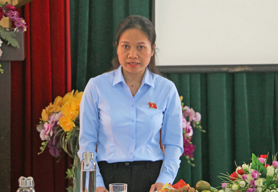 Phó Trưởng đoàn chuyên trách Đoàn đại biểu Quốc hội tỉnh Siu Hương phát biểu tại buổi giám sát. Ảnh: Quang Tấn