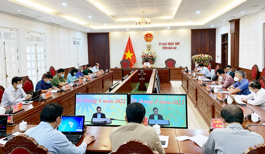 Quang cảnh phiên họp trực tuyến tại điểm cầu UBND tỉnh Gia Lai. Ảnh: Như Nguyện  Quang cảnh cuộc họp trực tuyến tại điểm cầu UBND tỉnh Gia Lai. Ảnh: Như Nguyện