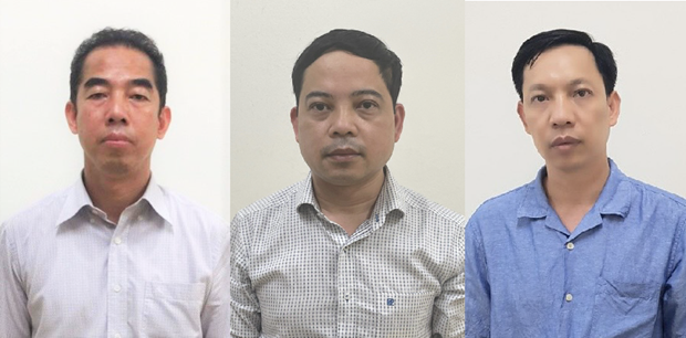 Từ trái qua: Bị can Tô Anh Dũng, Phạm Trung Kiên, Vũ Anh Tuấn. (Nguồn: Bộ Công an)  Từ trái qua: Bị can Tô Anh Dũng, Phạm Trung Kiên, Vũ Anh Tuấn. (Nguồn: Bộ Công an)
