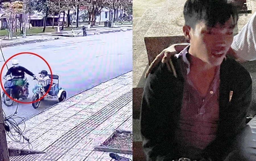 Nghi phạm Hy bị bắt giữ ngay sau khi cướp giật tài sản của người khuyết tật bán vé số. Ảnh: C.X