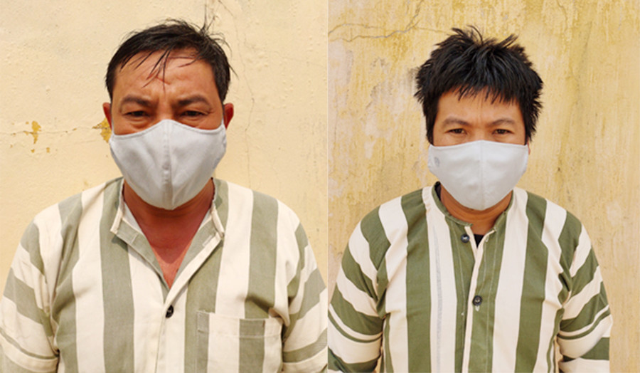 2 đối tượng Nguyễn Văn Thắng (bìa trái) và Trần Hậu Hà. Ảnh Công an huyện Kbang cung cấp  2 đối tượng Nguyễn Văn Thắng (bìa trái) và Trần Hậu Hà. Ảnh Công an huyện Kbang cung cấp