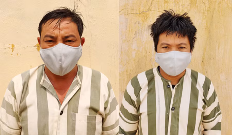  2 đối tượng Nguyễn Văn Thắng (bìa trái) và Trần Hậu Hà. Ảnh Công an huyện Kbang cung cấp