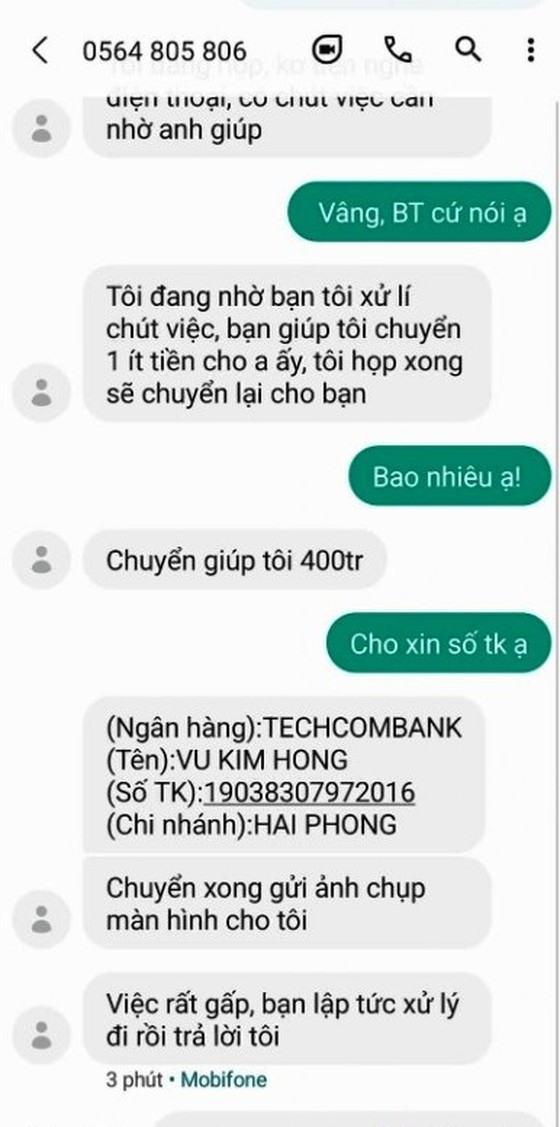  Tin nhắn mạo danh Bí thư Thành ủy Hải Phòng để vay tiền
