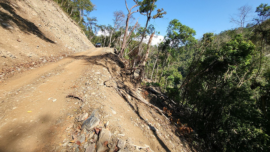 Lâm sản thiệt hại do hoạt động san ủi làm đường đã bị vùi lấp hoặc đã lao xuống vực sâu. Ảnh: Gia Bình