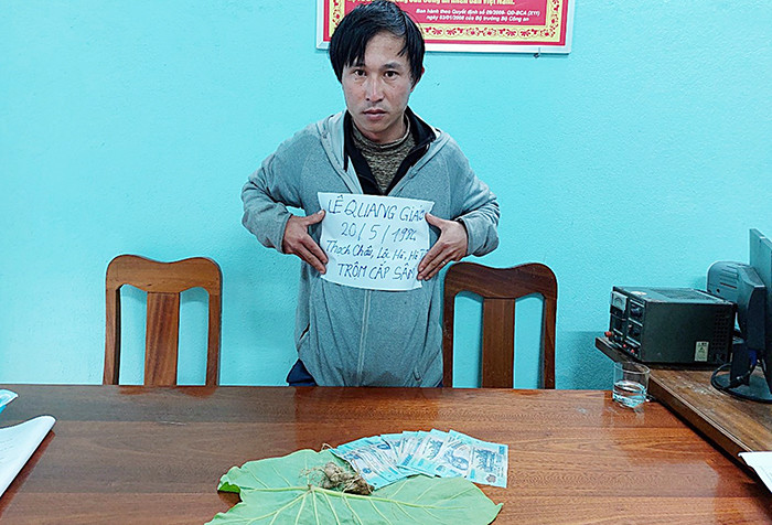 Đối tượng trộm sâm Lê Quang Giáo tại Công an xã Trà Linh.
