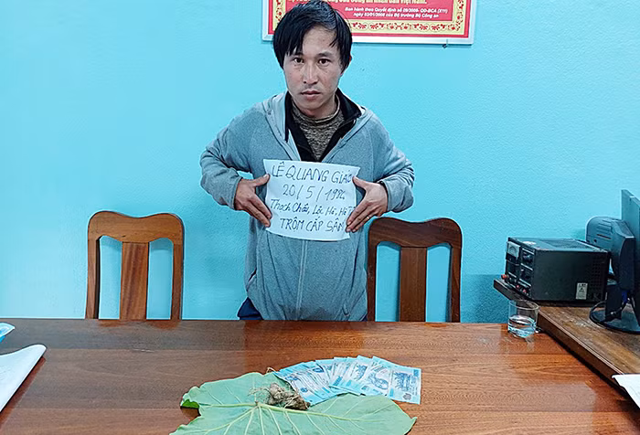 Đối tượng trộm sâm Lê Quang Giáo tại Công an xã Trà Linh.