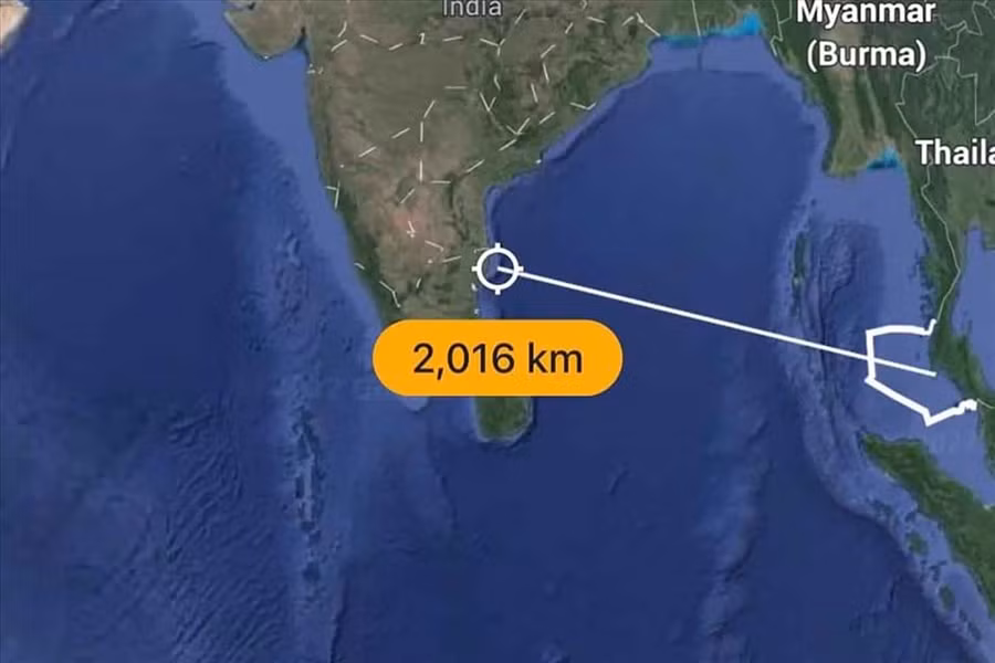 Quãng đường mà người đàn ông Việt Nam dự định di chuyển bằng xuồng cao su. Ảnh: Hải quân Thái Lan