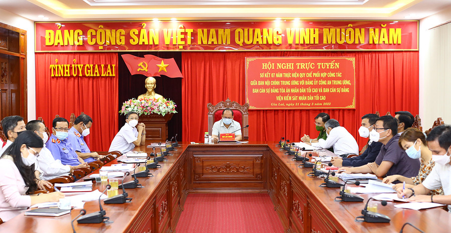 Quang cảnh hội nghị tại điểm cầu tỉnh Gia Lai. Ảnh: Đăng Vũ Quang cảnh cuộc họp. Ảnh: Đăng Vũ
