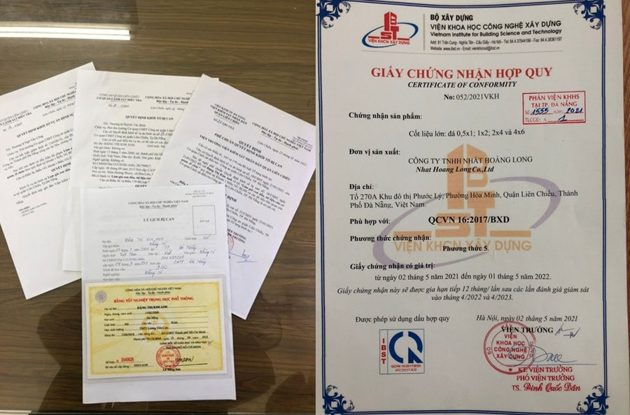 Bằng tốt nghiệp giả và giấy chứng nhận hợp quy giả. Ảnh: Văn Tiến