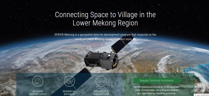 Dự án SERVIR-Mekong, hợp tác với Cơ quan Phát triển Quốc tế Mỹ (USAID) và Cơ quan Hàng không và Vũ trụ Quốc gia (NASA) để giúp các quốc gia sử dụng dữ liệu vệ tinh giải quyết các thách thức về an ninh lương thực, quản lý tài nguyên thiên nhiên, khí hậu, chất lượng không khí và thiên tai - Ảnh chụp màn hình Dự án SERVIR-Mekong, hợp tác với Cơ quan Phát triển Quốc tế Mỹ (USAID) và Cơ quan Hàng không và Vũ trụ Quốc gia (NASA) để giúp các quốc gia sử dụng dữ liệu vệ tinh giải quyết các thách thức về an ninh lương thực, quản lý tài nguyên thiên nhiên, khí hậu, chất lượng không khí và thiên tai - Ảnh chụp màn hình