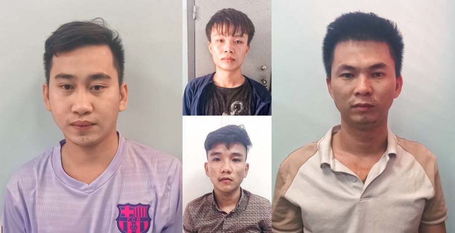 4 nghi can Khang, Quốc, Tú, Lâm tại cơ quan công an. 