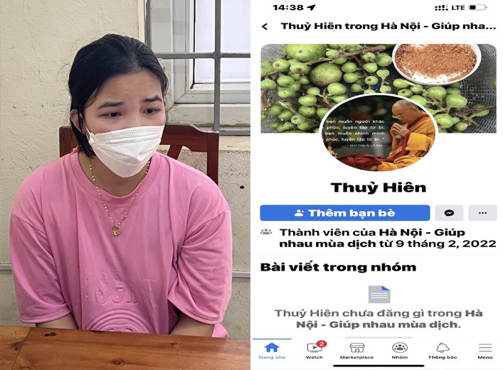 Đối tượng Lê Thị Hiền và trang Facebook cá nhân dùng để lừa đảo từ thiện. Ảnh: CATH