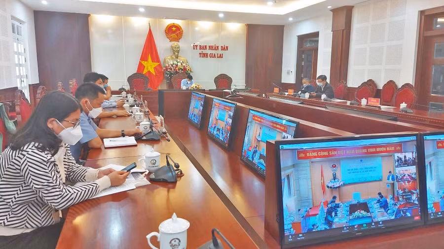 Quang cảnh hội nghị tại điểm cầu Gia Lai. Ảnh: Thiên Di