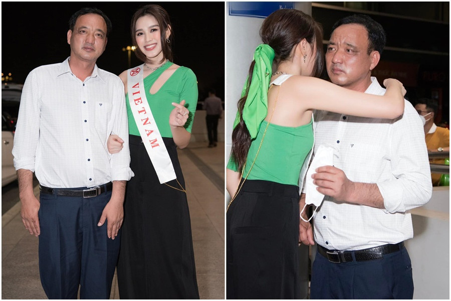 Bố ruột Đỗ Thị Hà động viên con gái trước khi cô lên đường tham gia đêm chung kết Hoa hậu Thế giới 2021. Ảnh: Chụp màn hình