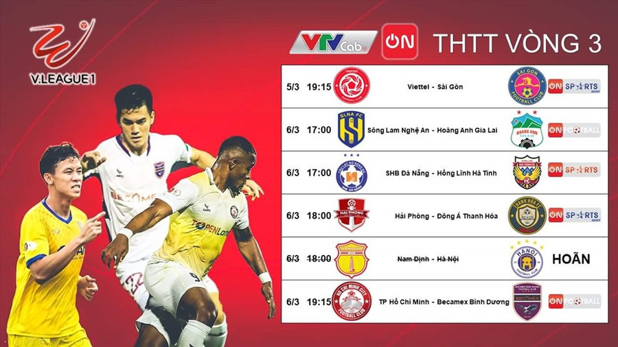 Lịch thi đấu vòng 3 V.League 2022.