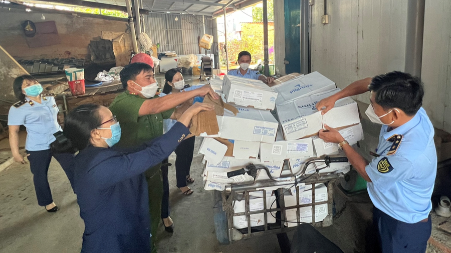 Thực phẩm đông lạnh đựng trong thùng giấy đều có xuất xứ nước ngoài. Ảnh: Quỳnh Anh