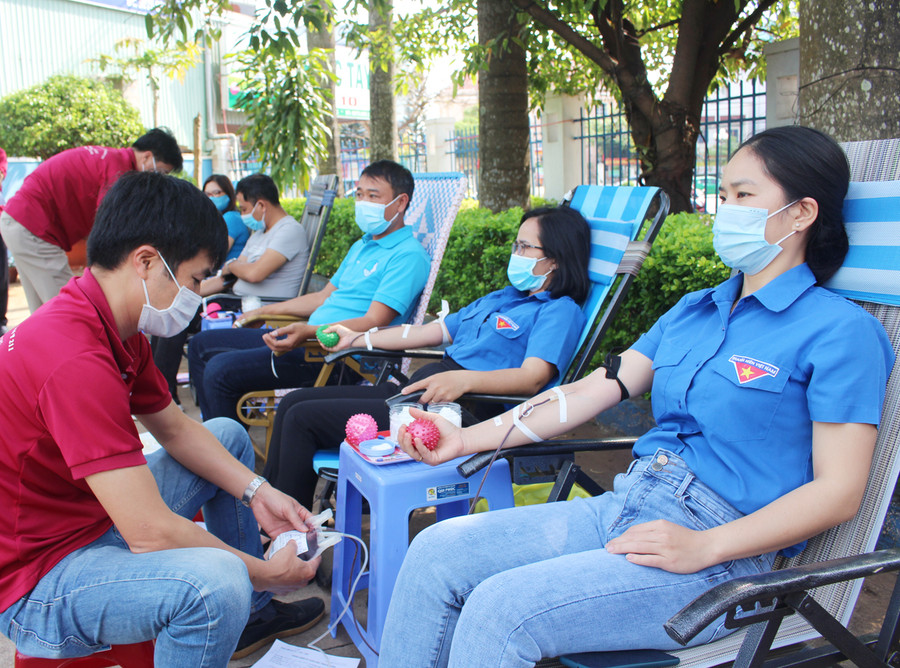  Đoàn viên, thanh niên tham gia hiến máu tình nguyện. Ảnh: Phan Lài