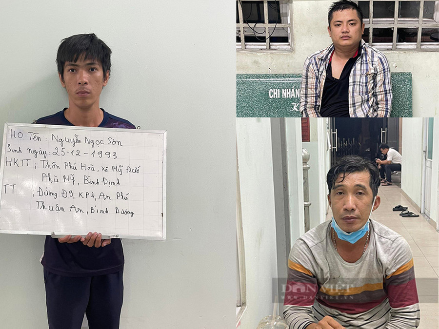 Sơn, Phong và Tuấn tại cơ quan công an. Ảnh: V.D