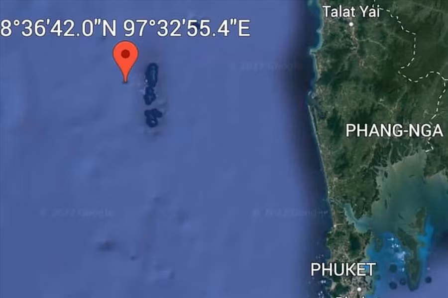 Vị trí mà người đàn ông Việt Nam được các tàu cá Thái Lan phát hiện. Ảnh: Hải quân Thái Lan