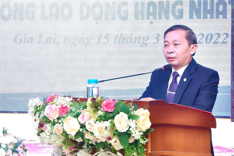 Trưởng ban Tuyên giáo Tỉnh ủy Huỳnh Thế Mạnh phát biểu tại buổi lễ. Ảnh: Đức Thụy Trưởng ban Tuyên giáo Tỉnh ủy Huỳnh Thế Mạnh biểu dương và ghi nhận những thành tích mà Báo Gia Lai đã đạt được trong thời gian qua. Ảnh: Đức Thụy