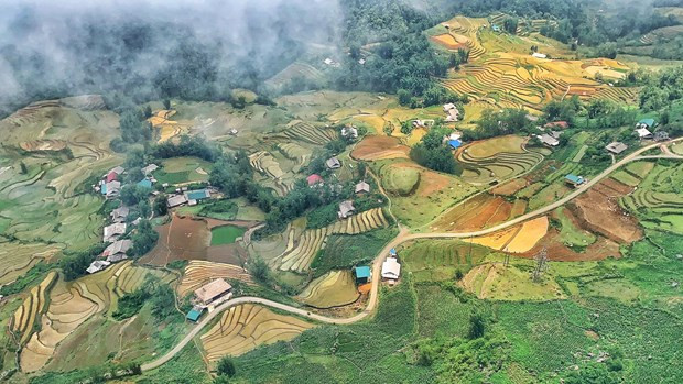 Một góc bản Mường Hoa nhìn từ trên cao. Ảnh: Mai Mai/Vietnam+