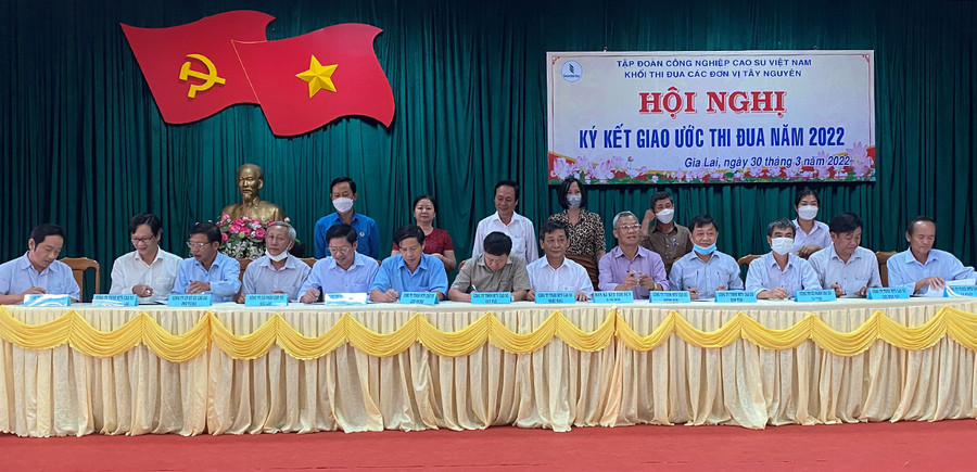 Các đơn vị cao su Tây Nguyên ký kết giao ước thi đua năm 2022. Ảnh: Hà Đức Thành Các đơn vị cao su Tây Nguyên ký kết giao ước thi đua năm 2022. Ảnh: Hà Đức Thành