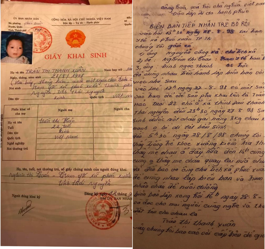 Giấy tờ của cô được bố mẹ nuôi giữ gìn cẩn thận