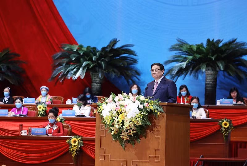  Thủ tướng Phạm Minh Chính phát biểu ý kiến tại Đại hội. Ảnh: TTXVN