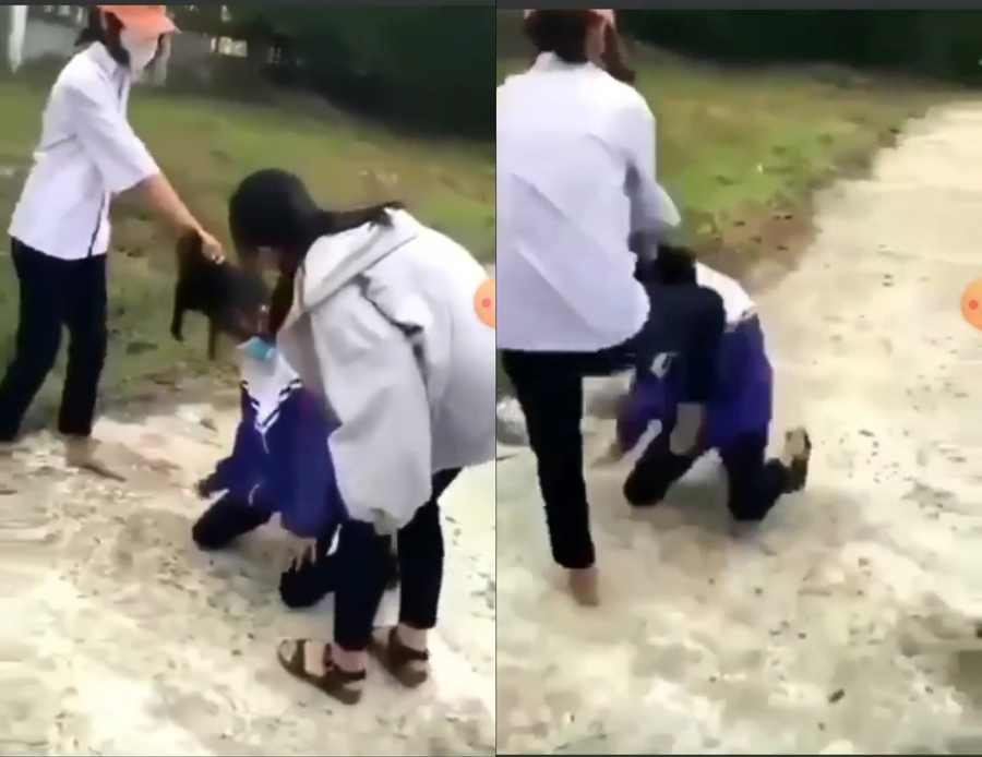 Những hình ảnh đấm đá rợn người của vụ 2 nữ sinh đánh bạn ở Quảng Trị. Ảnh cắt từ clip