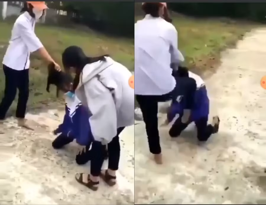 Những hình ảnh đấm đá rợn người của vụ 2 nữ sinh đánh bạn ở Quảng Trị. Ảnh cắt từ clip