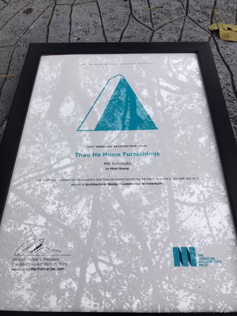 Giấy chứng nhận giải thưởng AAP - The American Architecture Prize™ ở hạng mục Thương mại dành cho KTS Lê Minh Quang.