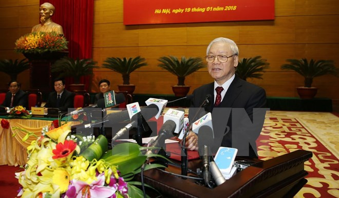 Tổng Bí thư Nguyễn Phú Trọng phát biểu chỉ đạo hội nghị. 