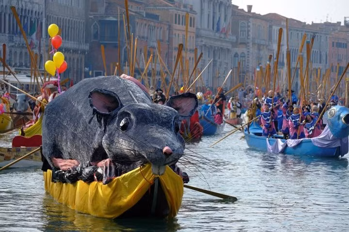 Trong đoàn diễu hành trên sông cũng xuất hiện những con thuyền với hình thù các con vật khác lạ.