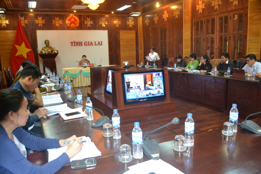 Hội nghị trực tuyến triển khai công tác tư pháp năm 2018. Ảnh: Hoàng Minh