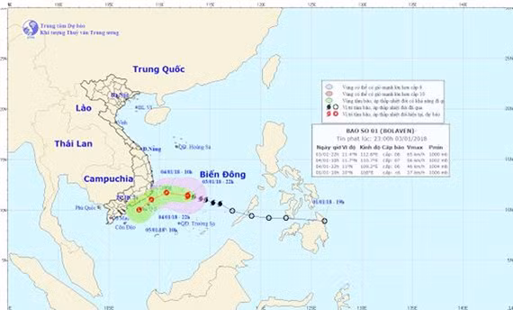 Dự kiến đường đi của bão số 1. Ảnh: Trung tâm Dự báo khí tượng - thủy văn Trung ương