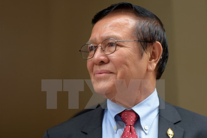 Chủ tịch đảng Cứu nguy dân tộc (CNRP) đối lập Campuchia Kem Sokha trong cuộc họp tại Phnom Penh ngày 7-12-2016. (Nguồn: AFP/TTXVN)