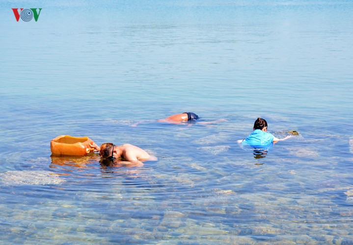  Du khách thích thú với việc mò bắt các loại ốc, hải sản tự nhiên.