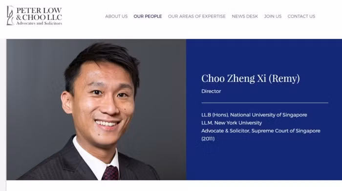 Hình ảnh luật sư Choo Zheng Xi trên website hãng luật mà ông là giám đốc.