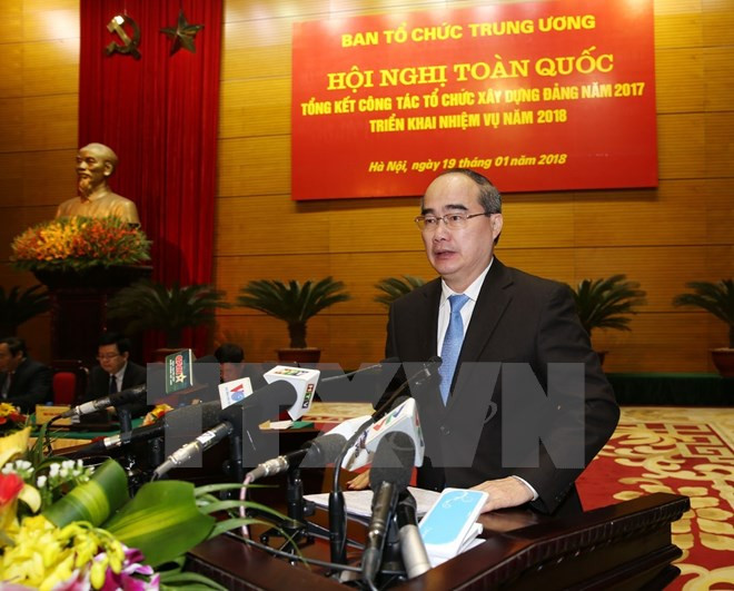 Ông Nguyễn Thiện Nhân, Ủy viên Bộ Chính trị, Bí thư Thành ủy Thành phố Hồ Chí Minh phát biểu tại hội nghị.