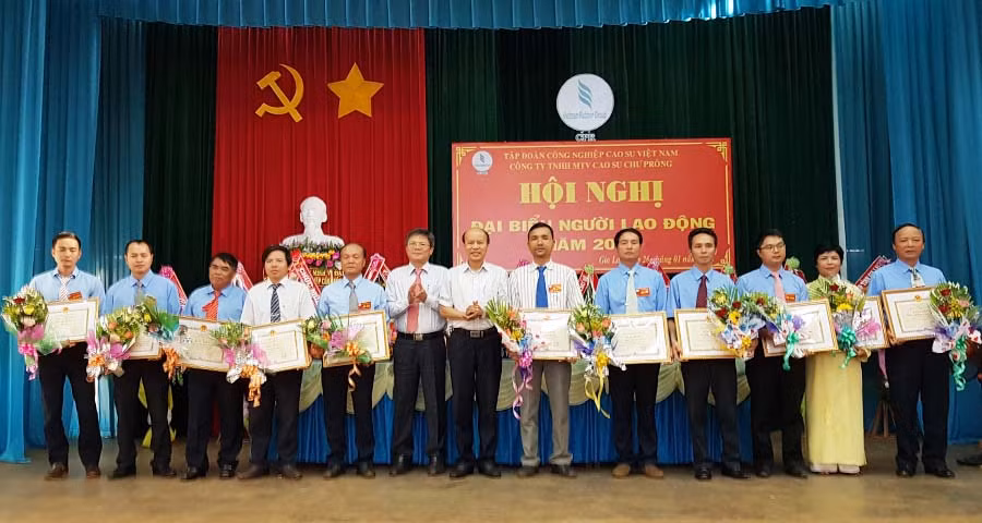  Trao tặng bằng khen của Tập đoàn CN Cao su cho các cá nhân và Tập thể xuất sắc năm 2017. Ảnh: Lê Anh 