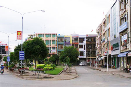 Một góc thành phố Tân An, phía trước là hồ Con Rùa.