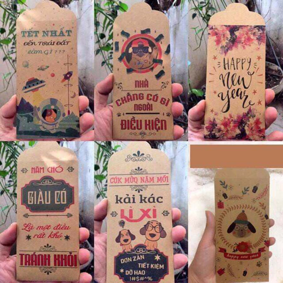 Những mẫu phong bao lì xì bằng giấy raft. Ảnh: Hải Lê  Những mẫu phong bao lì xì bằng giấy raft. Ảnh: Hải Lê