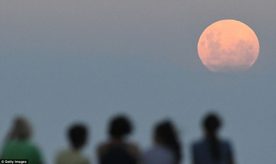 Người dân tập trung quanh bờ biển ở Napier, New Zealand, để quan sát đêm nguyệt thực. Ảnh: Getty.
