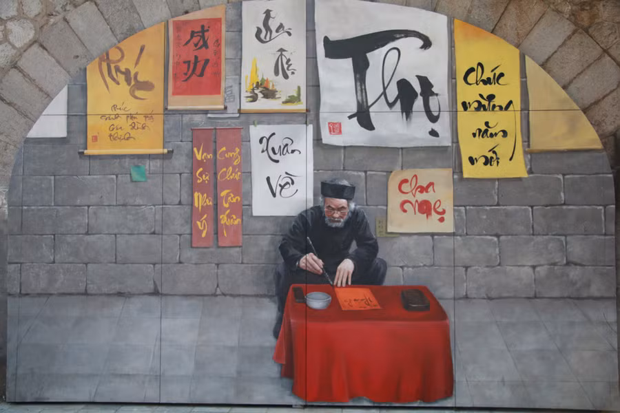 Tác phẩm ông đồ cho chữđược tái hiện tại phố bích họa