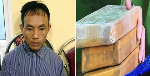 Đối tượng Và Bá Cu cùng tang vật vụ án.