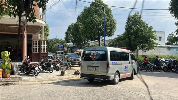 Hiện trường vụ 6 người tử vọng trong một căn nhà tại đường DJ15, thuộc phường Thới Hòa, thị xã Bến Cát, tỉnh Bình Dương. (Ảnh: Văn Hướng/TTXVN)