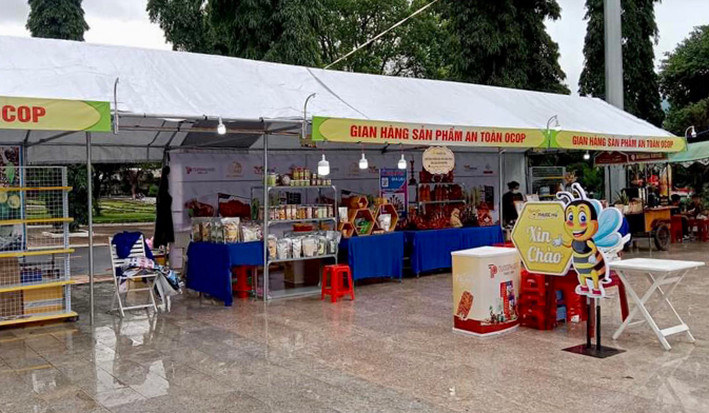 Nhiều sản phẩm OCOP được trưng bày tại phiên chợ nông sản an toàn do các địa phương tổ chức. Ảnh: Lê Nam Các sảm phẩm OCOP được trưng bài tại phiên chợ nông sản an toàn huyện Chư Păh. Ảnh: Lê Nam