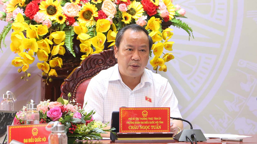 Phó Bí thư Thường trực Tỉnh ủy, Trưởng đoàn đại biểu Quốc hội tỉnh đóng góp ý kiến vào kế hoạch cơ cấu lại nền kinh tế. Ảnh: Quang Tấn
